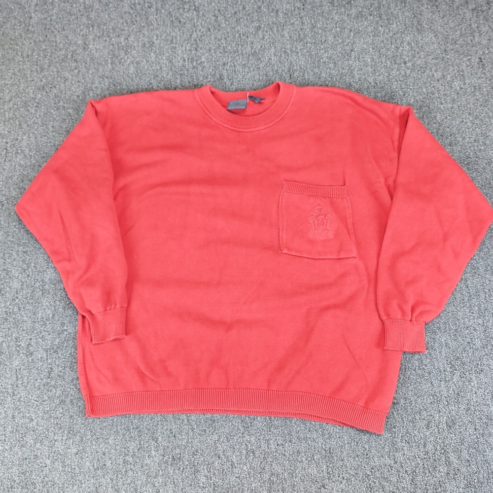 Lizwear Vintage 90s Crest Pocket Sweater Womens Large Red‎ 100% Cotton USA Made